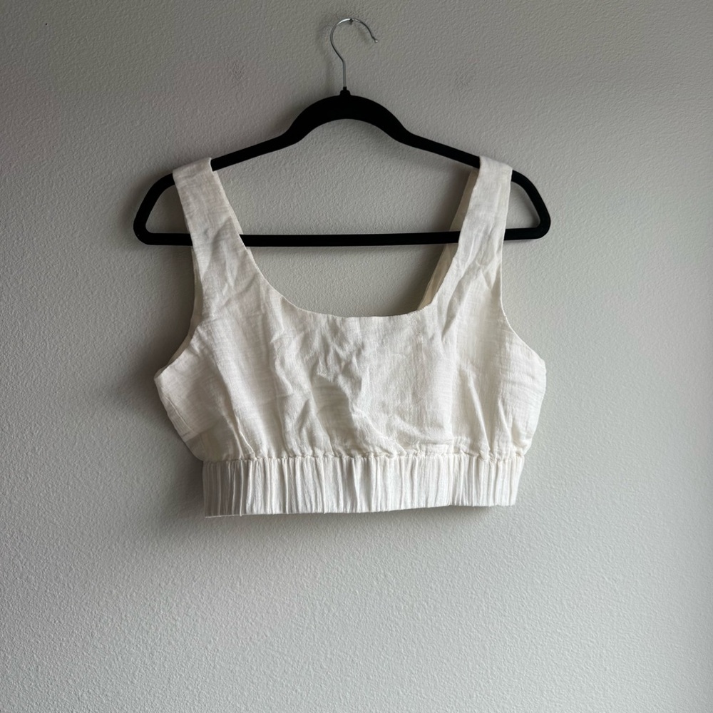 ROVE Moment Top soft white cotton crop reversible natural fiber women’s sz med - Picture 3 of 5